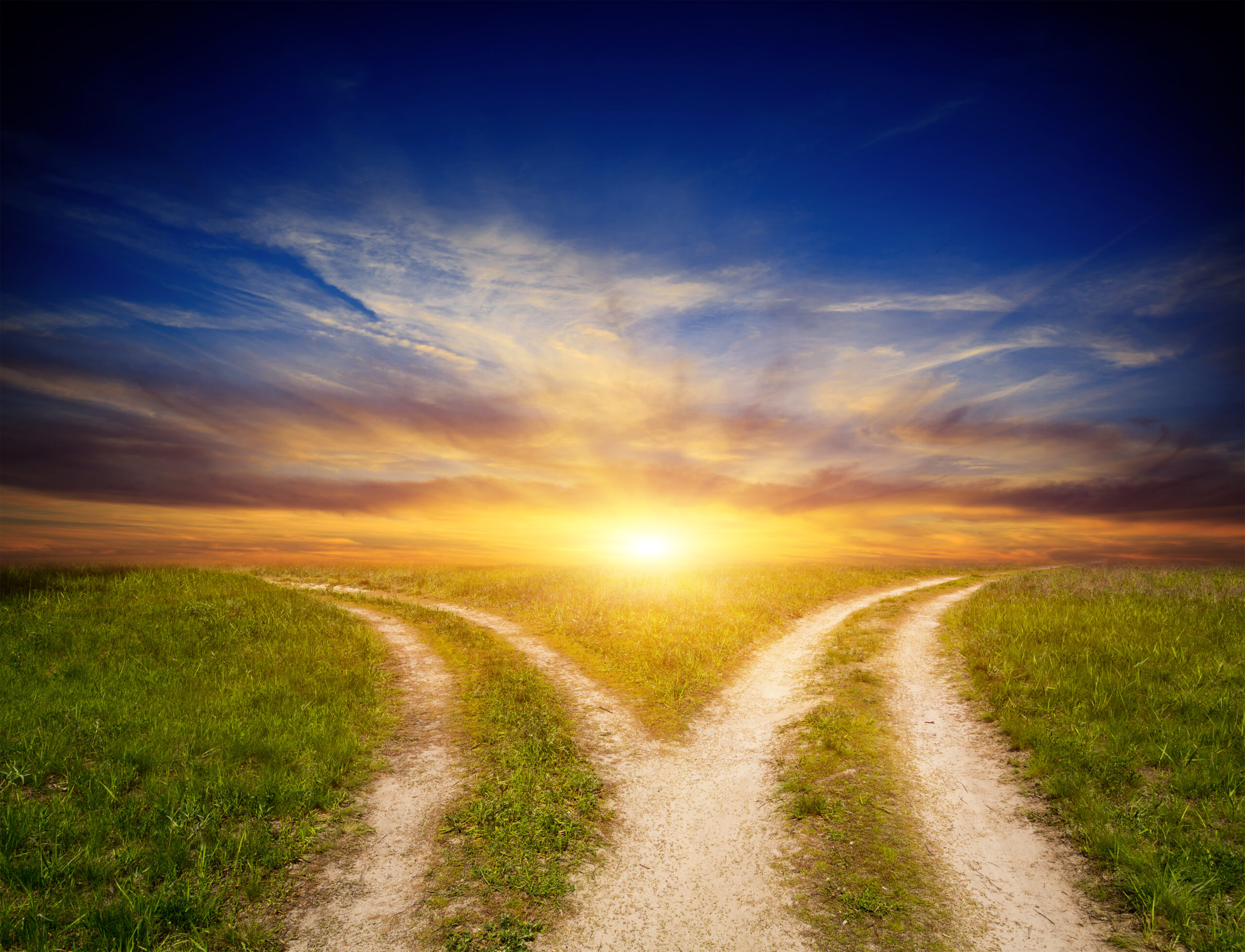 Scene,With,Fork,Roads,In,Steppe,On,Sunset,Sky,Background