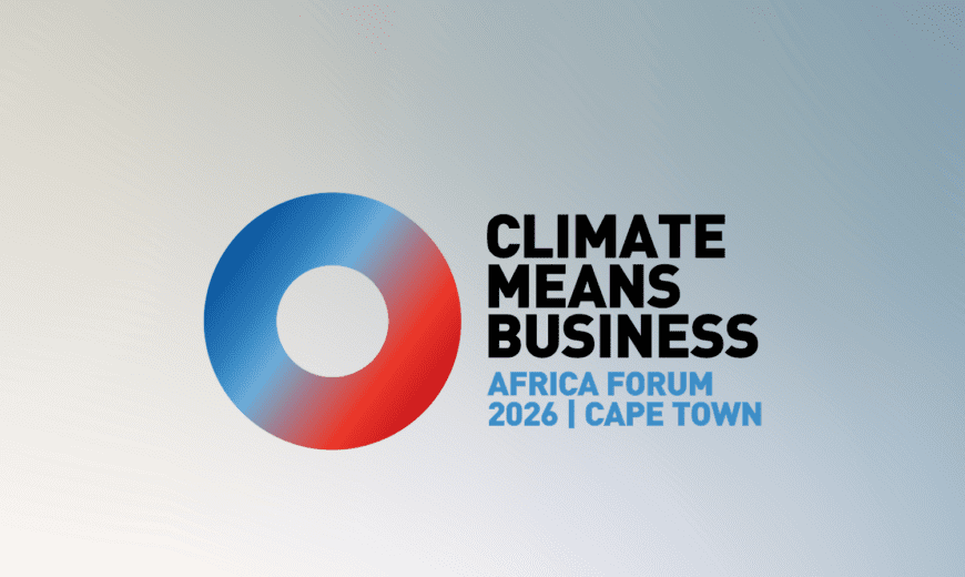 Promotional graphic for Climate Means Business Africa Forum 2026 in Cape Town