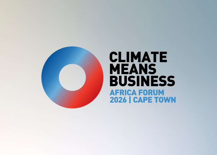 Promotional graphic for Climate Means Business Africa Forum 2026 in Cape Town